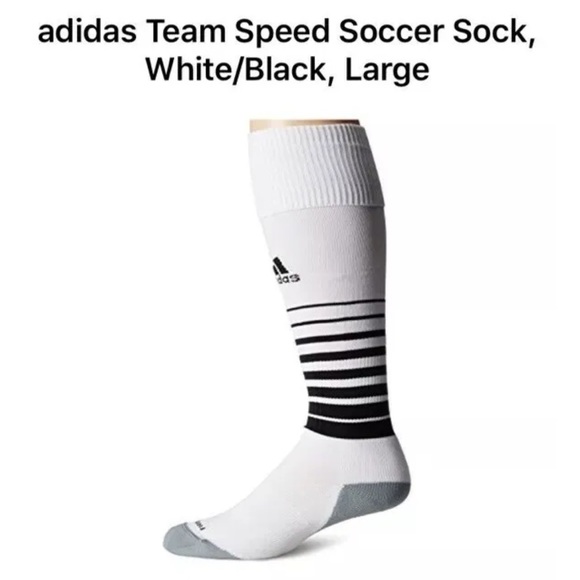 Adidas Team Speed OTC Soccer Socks 1 Pair Men 9-13 Women10-12 White Black w Logo - Picture 3 of 7